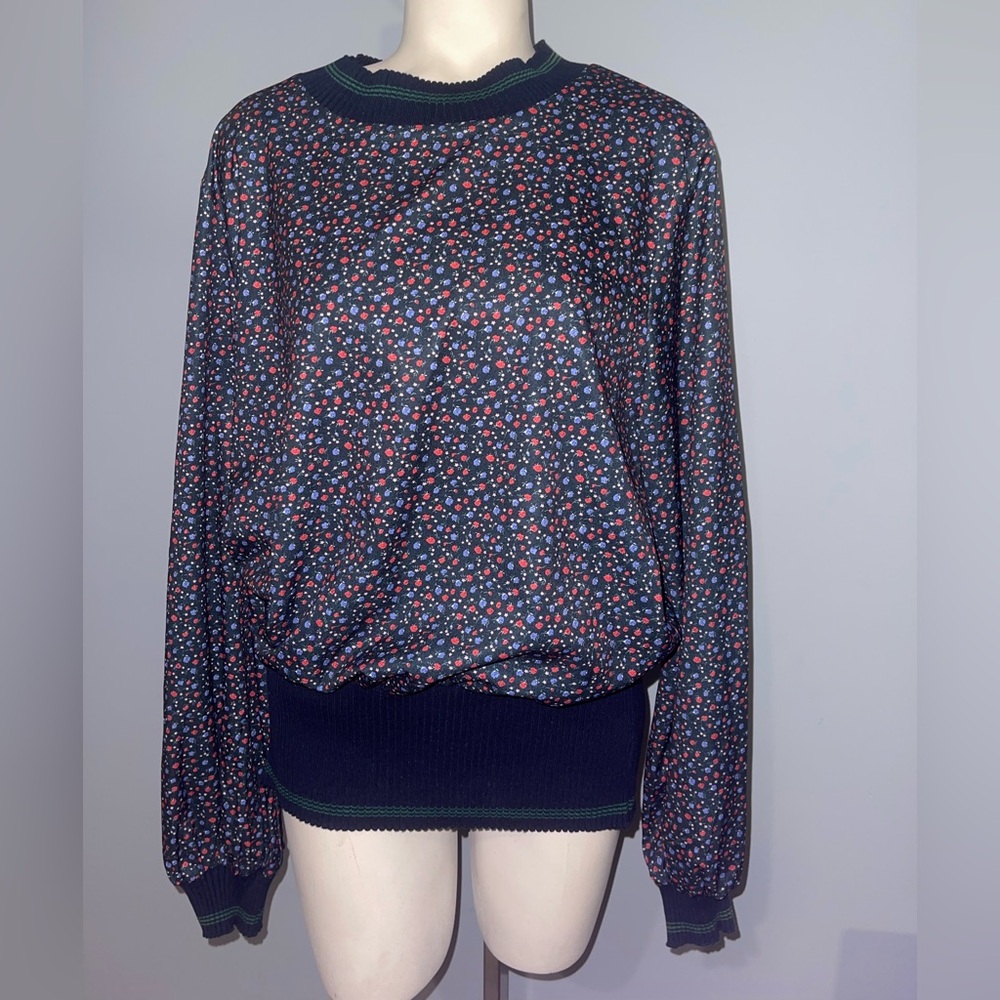 Jack + Avery Women's Long Sleeve Blue Floral Pullover Blouse Size L